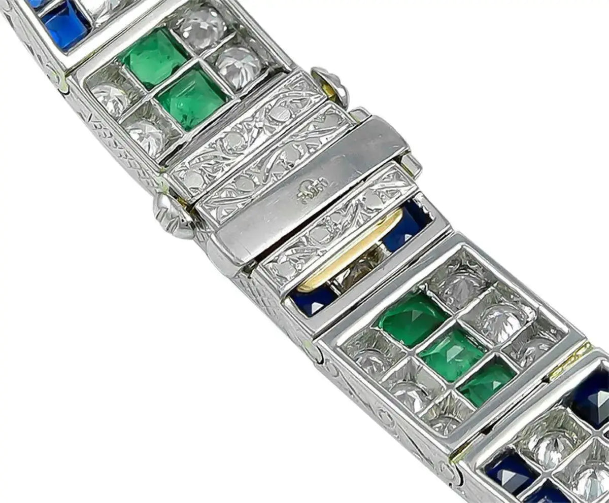Pulsera de Esmeralda, Zafiro y Diamantes | Estilo Art Deco | 2015