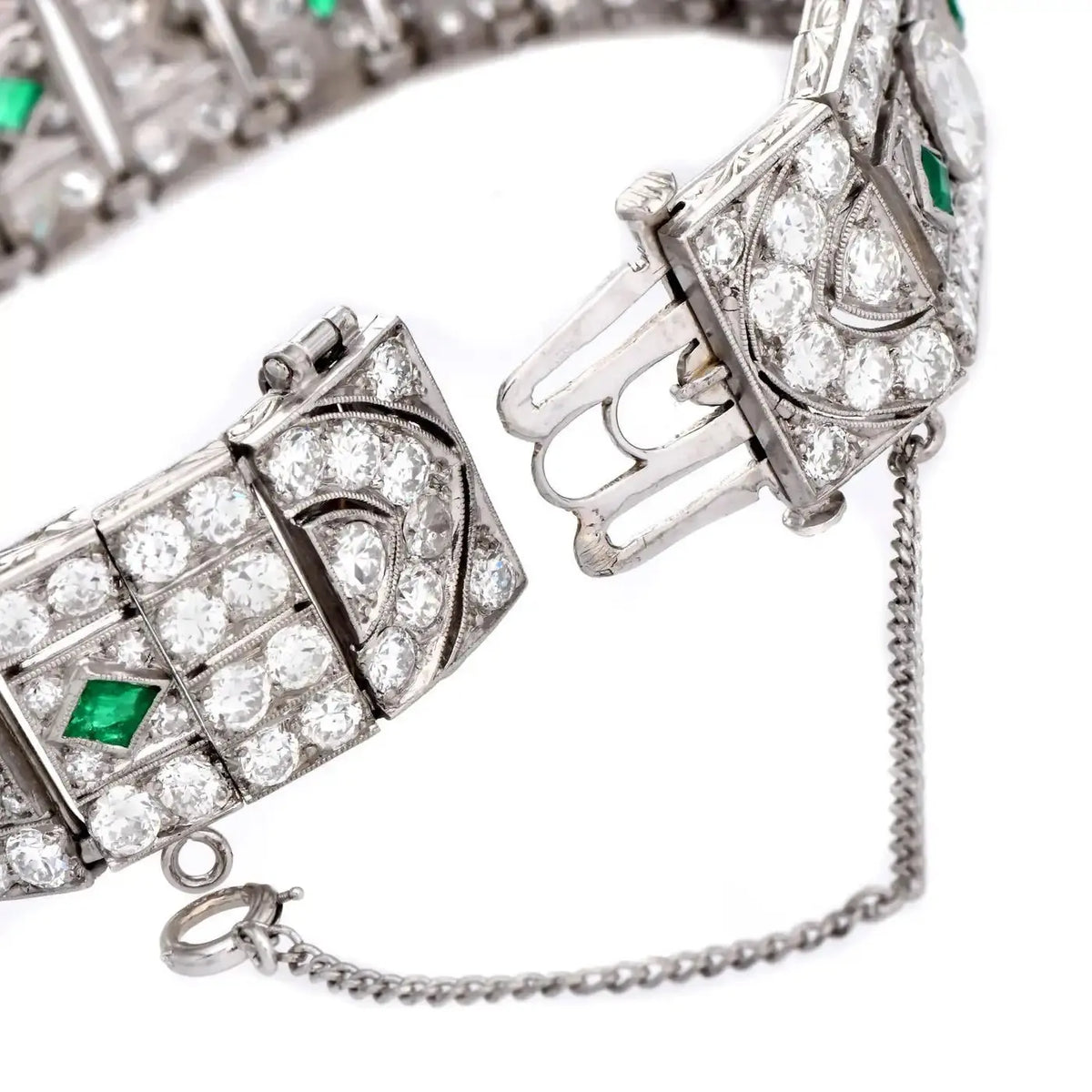 Pulsera Estilo Art Deco | Diamantes y Esmeraldas | Francia, 1920