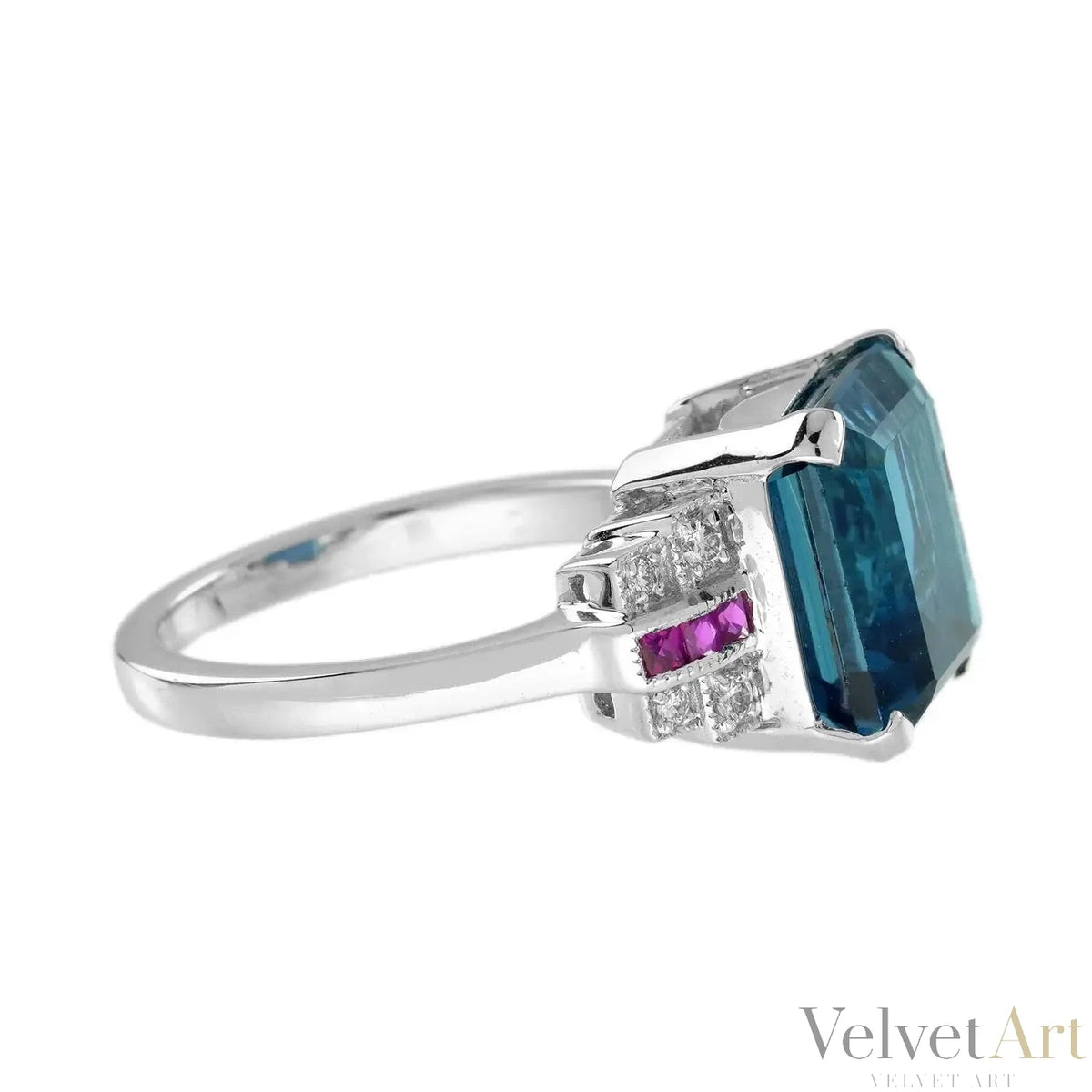 Anillo de Compromiso de Oro con Topacio Azul, Rubí y Diamante – vista 3 de 4