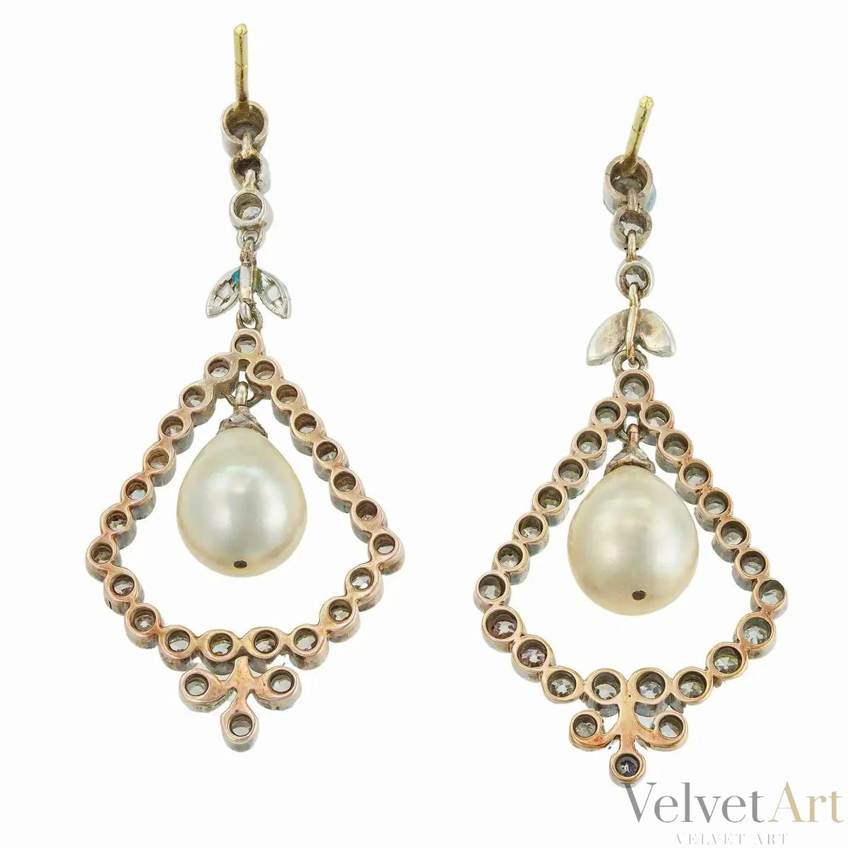 Pendientes Eduardianos de Perlas Naturales y Diamantes de 1900