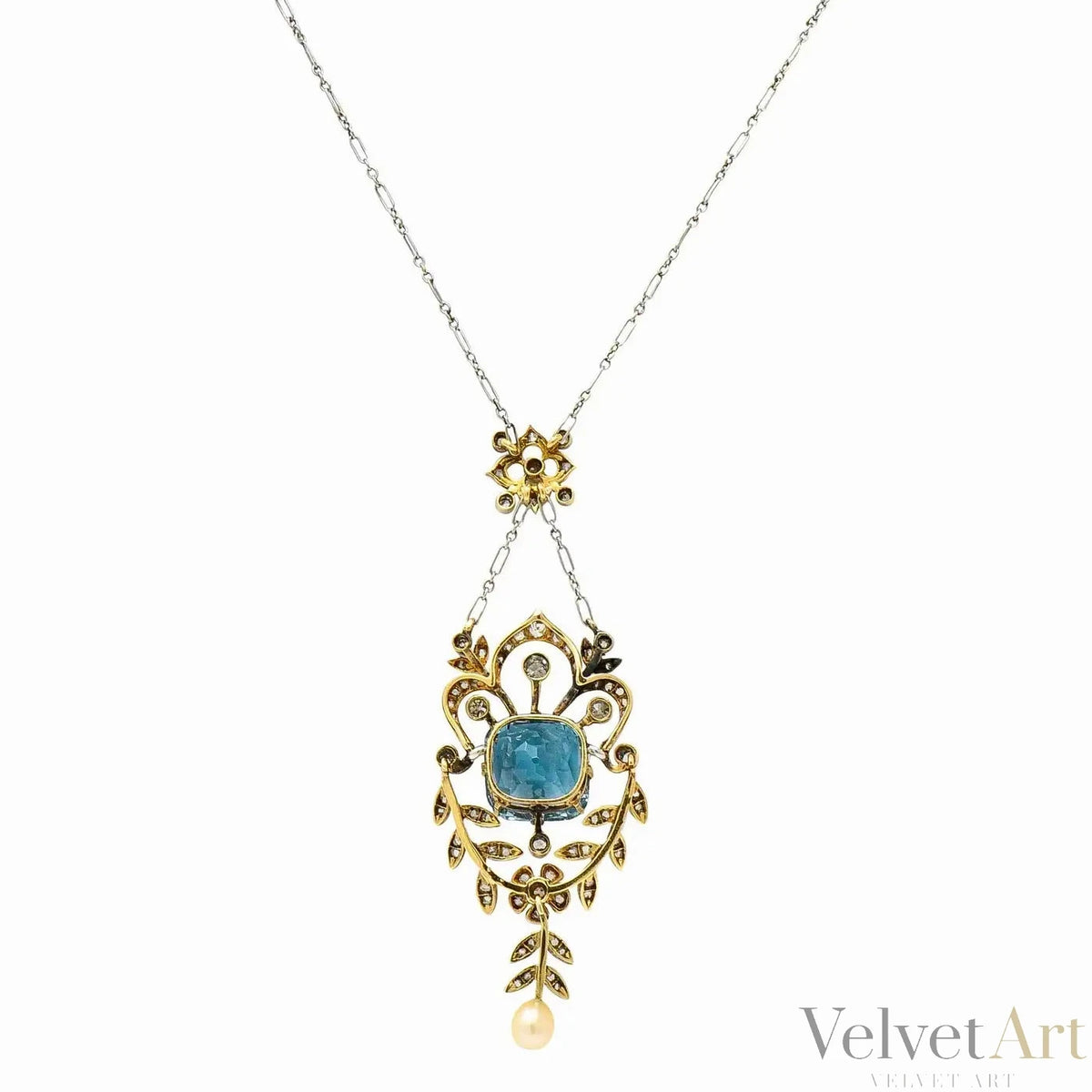 Collar Eduardiano de Perla y Aquamarina de 1910