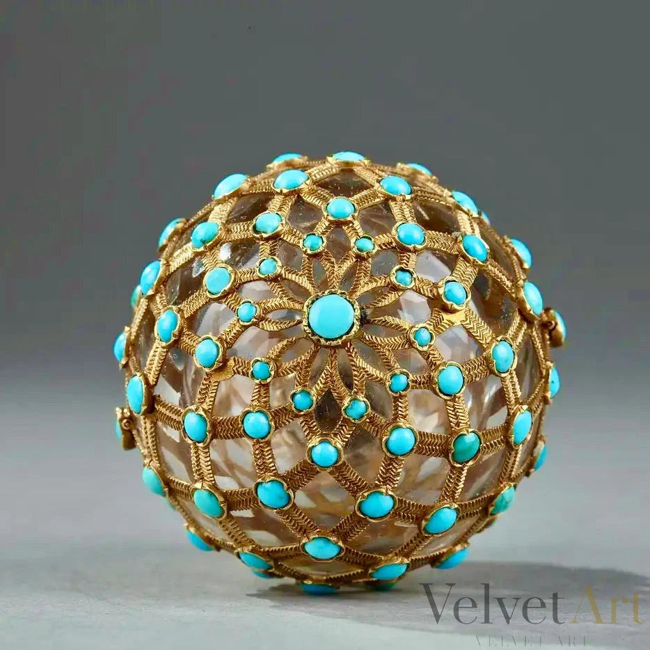 Antiguo Frasco de Perfume con Malla de Oro y Perlas Turquesa Estilo Imperio – vista 6 de 6