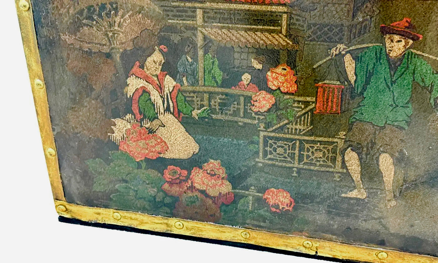Biombo Chinoiserie Victoriano de Cuero y Cuatro Pliegues | Inglaterra, 1890