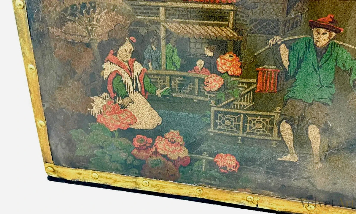 Biombo Chinoiserie Victoriano de Cuero y Cuatro Pliegues | Inglaterra, 1890