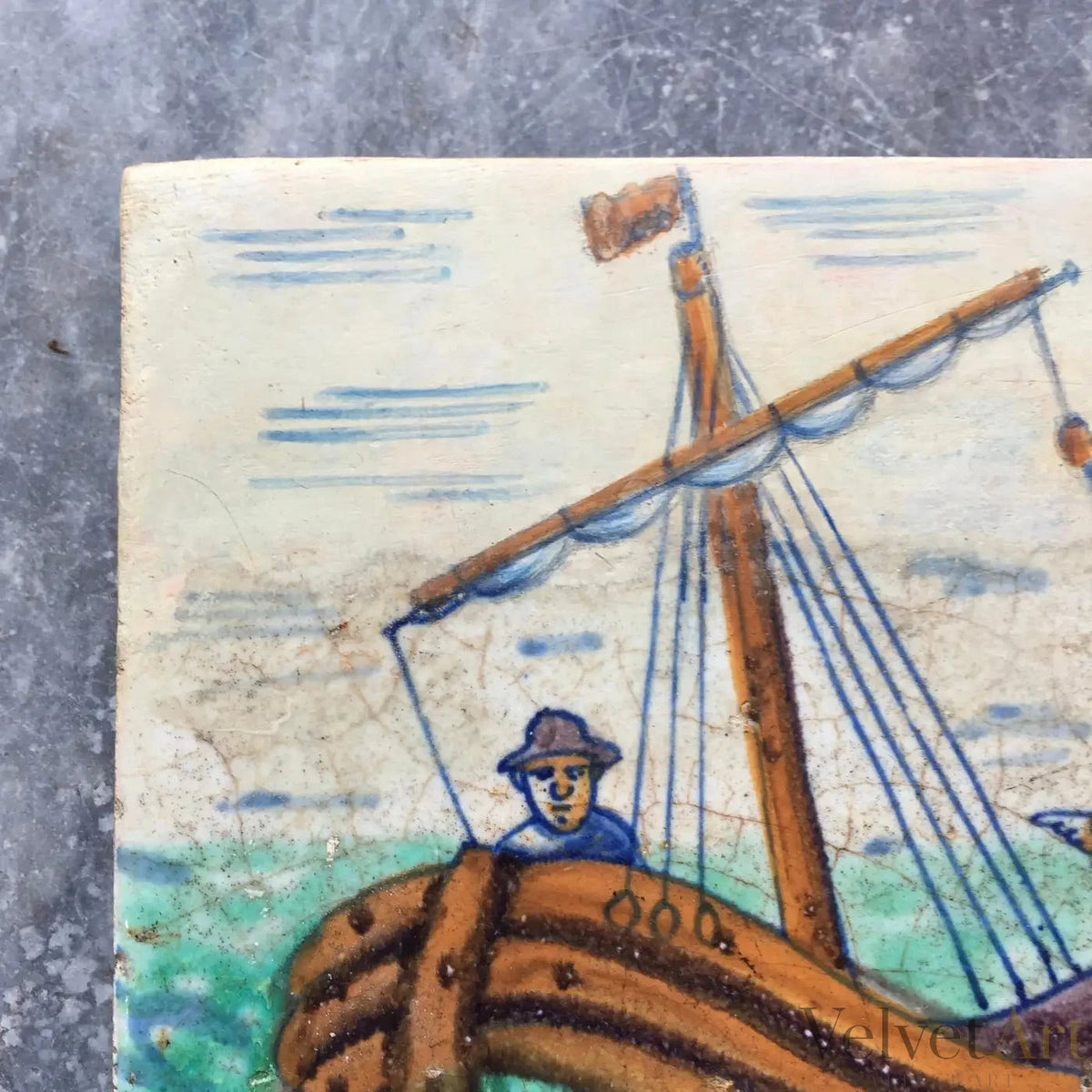 Azulejo Rotterdammer con velero | Claes Wijtmans, Países Bajos, 1615