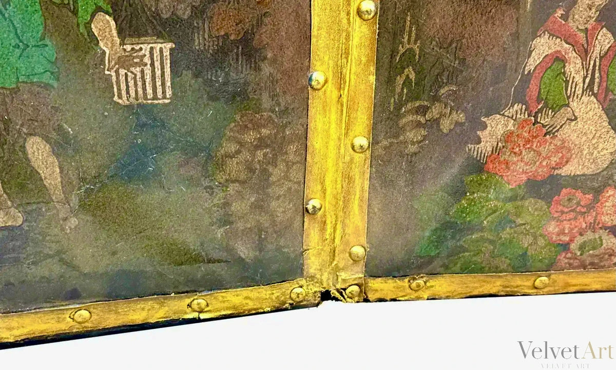 Biombo Chinoiserie Victoriano de Cuero y Cuatro Pliegues | Inglaterra, 1890