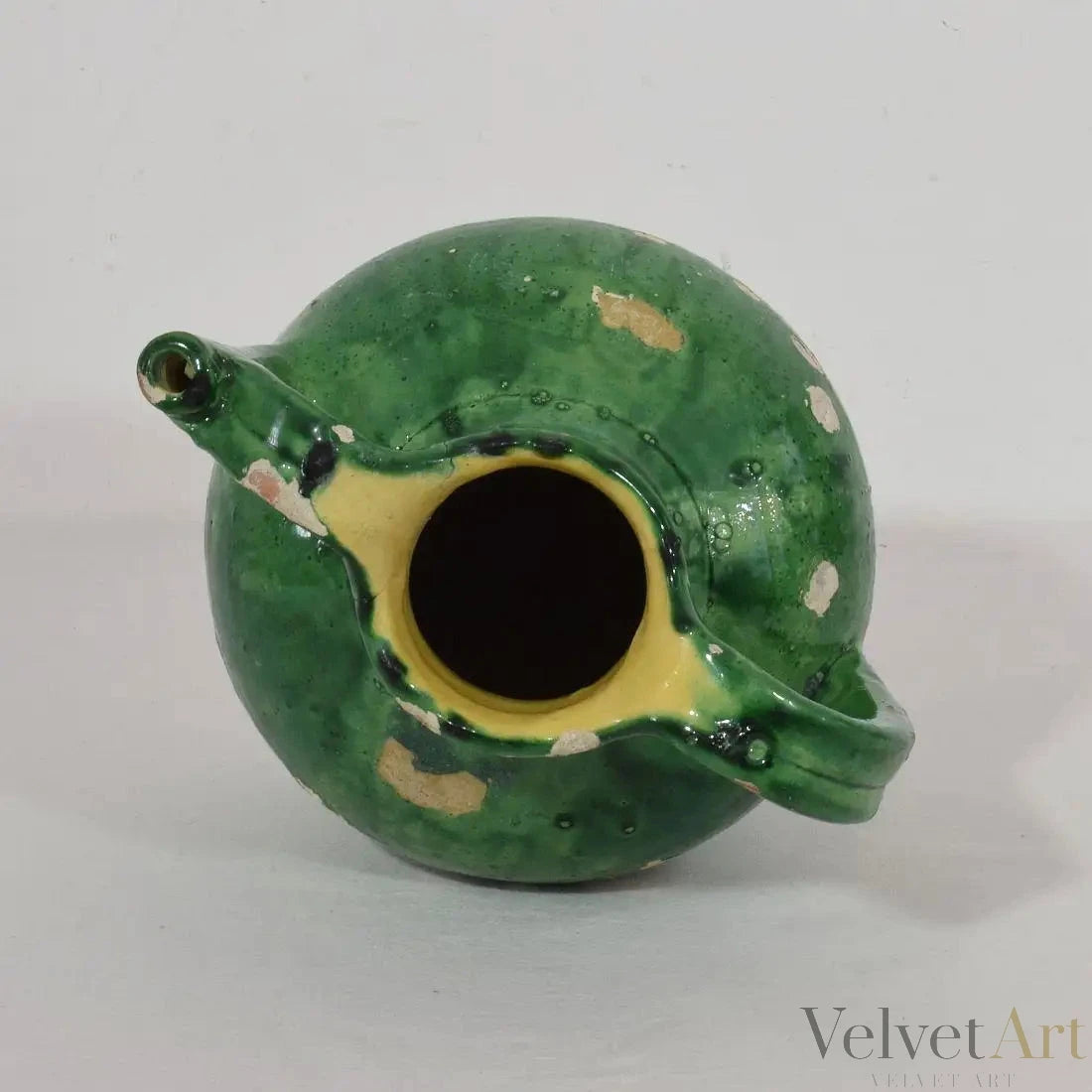 Jarra Verde de Terracota Esmaltada | Cruche Francesa del Siglo XIX