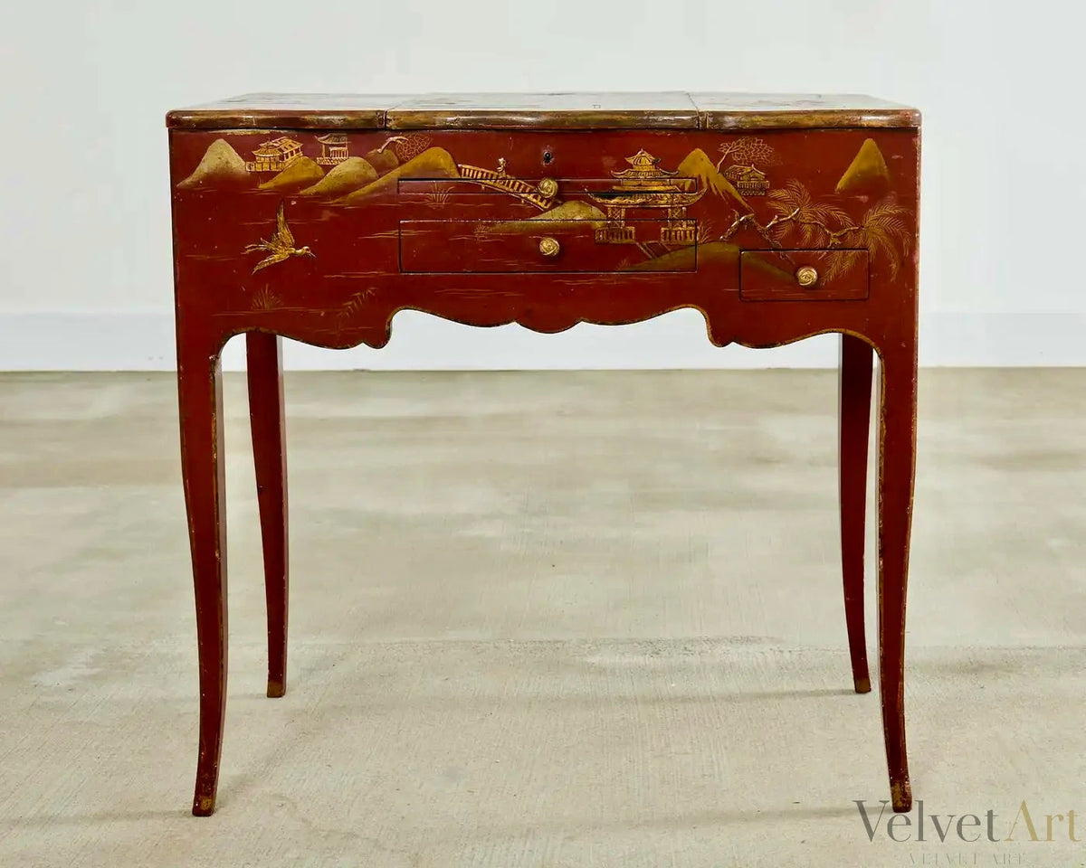Tocador inglés Queen Anne con Laca Chinoiserie, siglo XIX