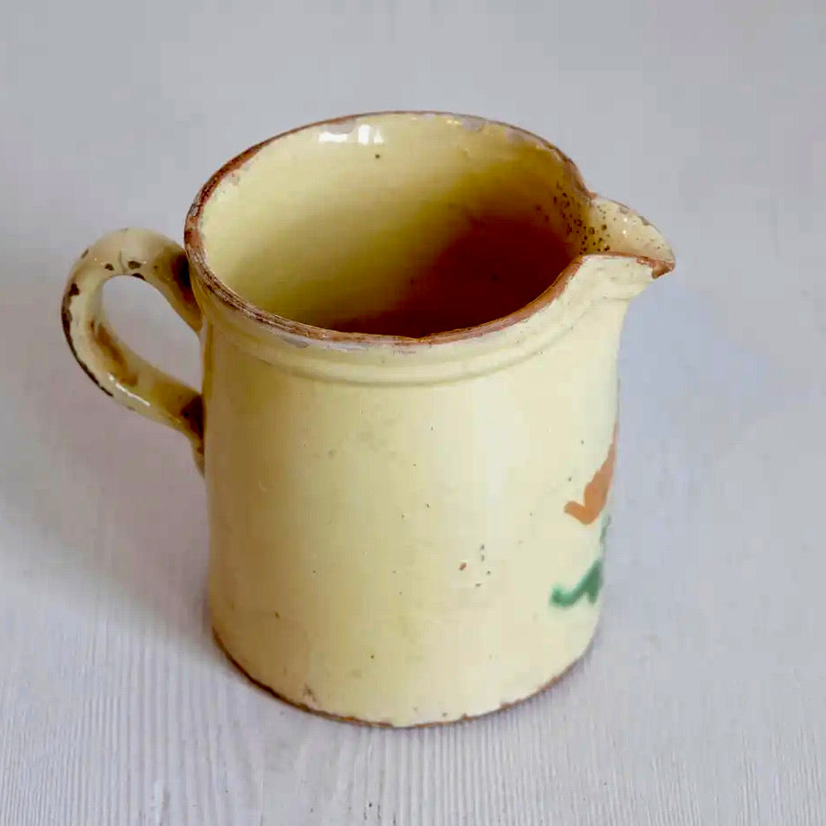 Jarra Francesa de Terracota Esmaltada en Color Crema del Siglo XIX