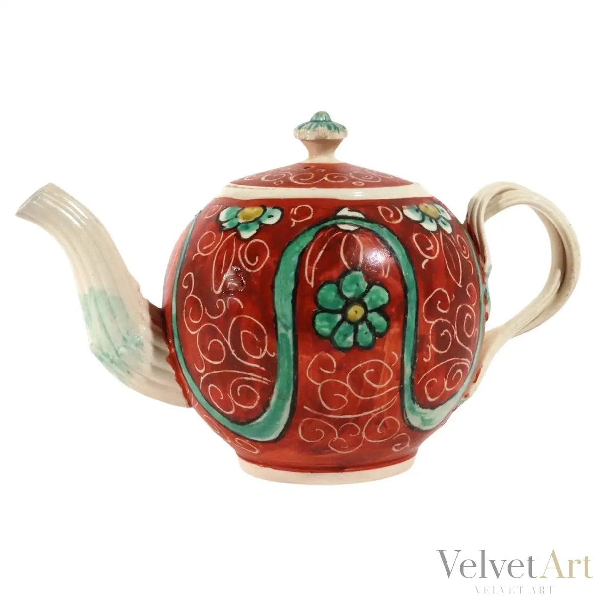 Tetera Creamware Naranja con Tapa, Inglaterra, 1780