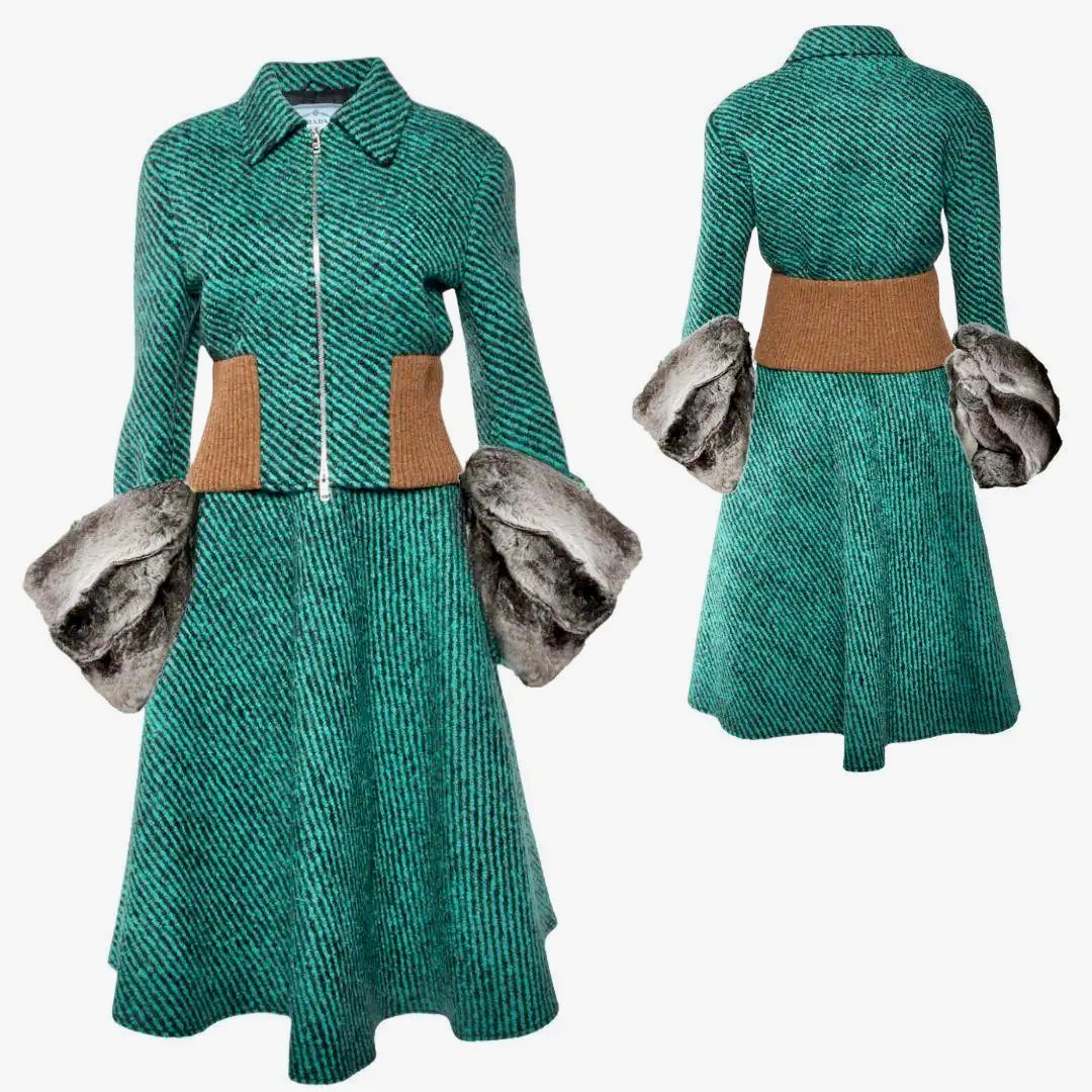 Prada Traje de Chaqueta y Falda con Piel | Otoño Invierno 2013 | Talla 40IT