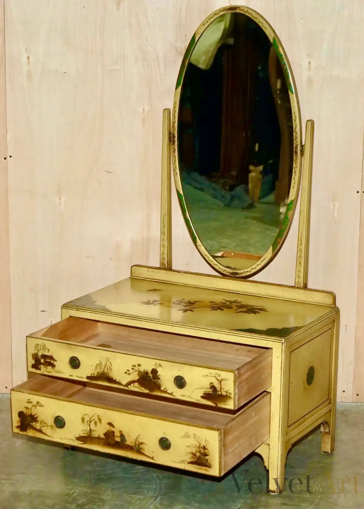 Cómoda Tocador Estilo Chinoiserie de Roble, Principios del Siglo XX