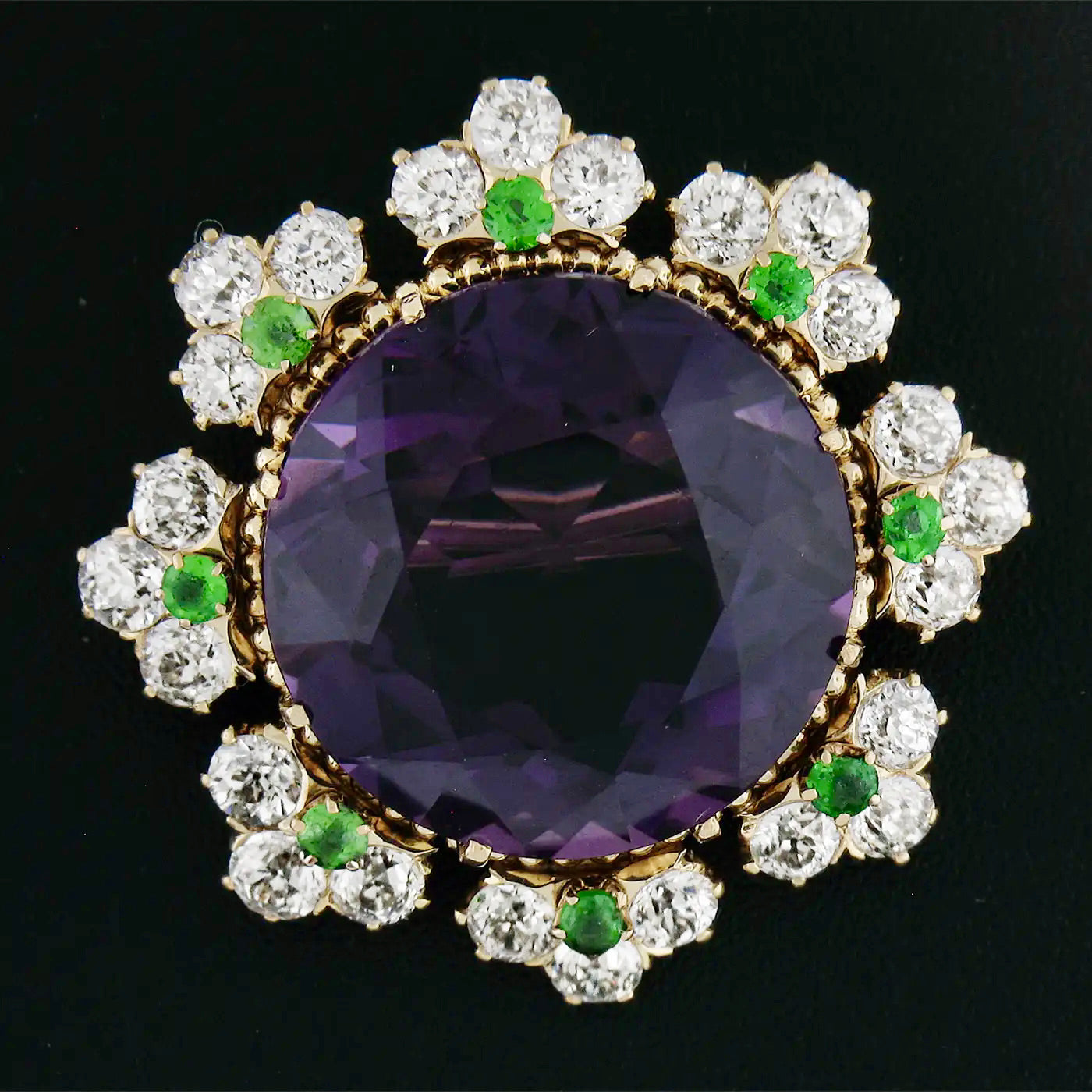 Broche Colgante Victoriano de Oro, Amatista y Brillantes de 1890