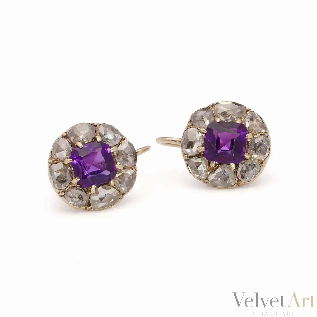 Pendientes victorianos de amatista y diamantes talla rosa de 1890