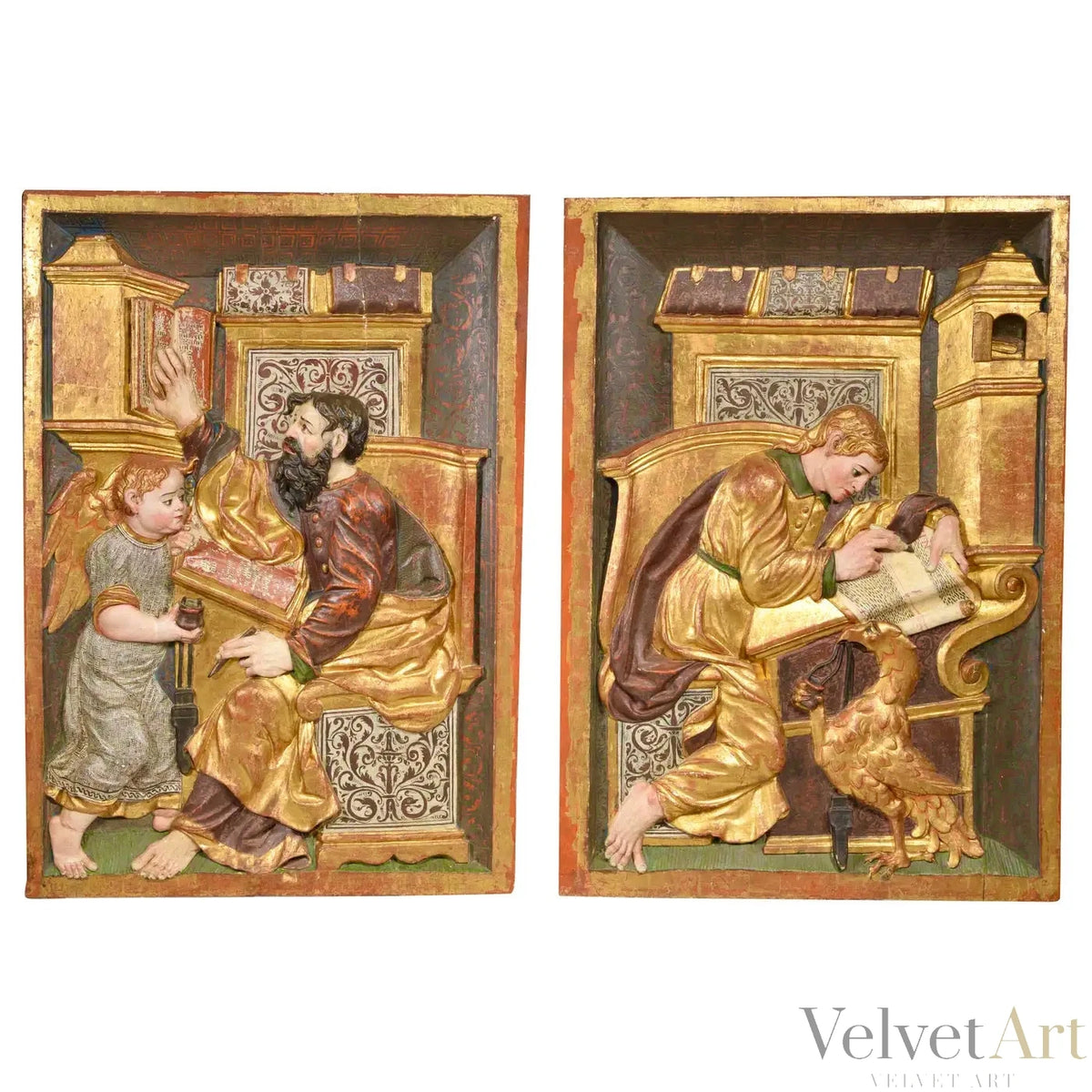 Pareja de Relieves Renacentistas | San Juan y San Mateo | Escuela de Burgos, siglo XVI