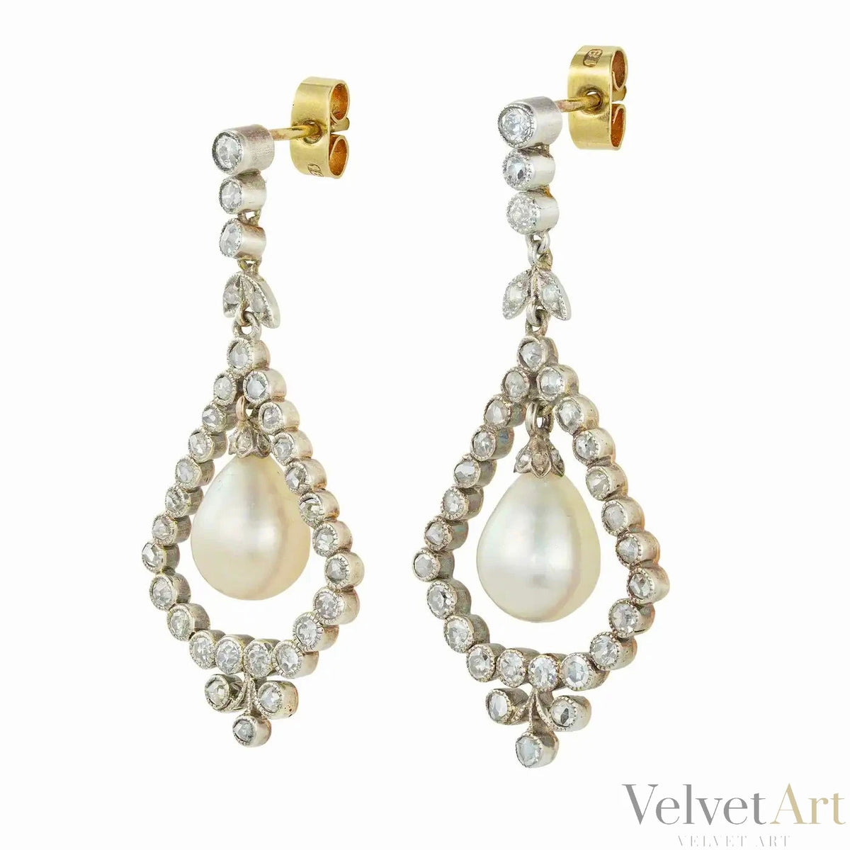 Pendientes Eduardianos de Perlas Naturales y Diamantes de 1900