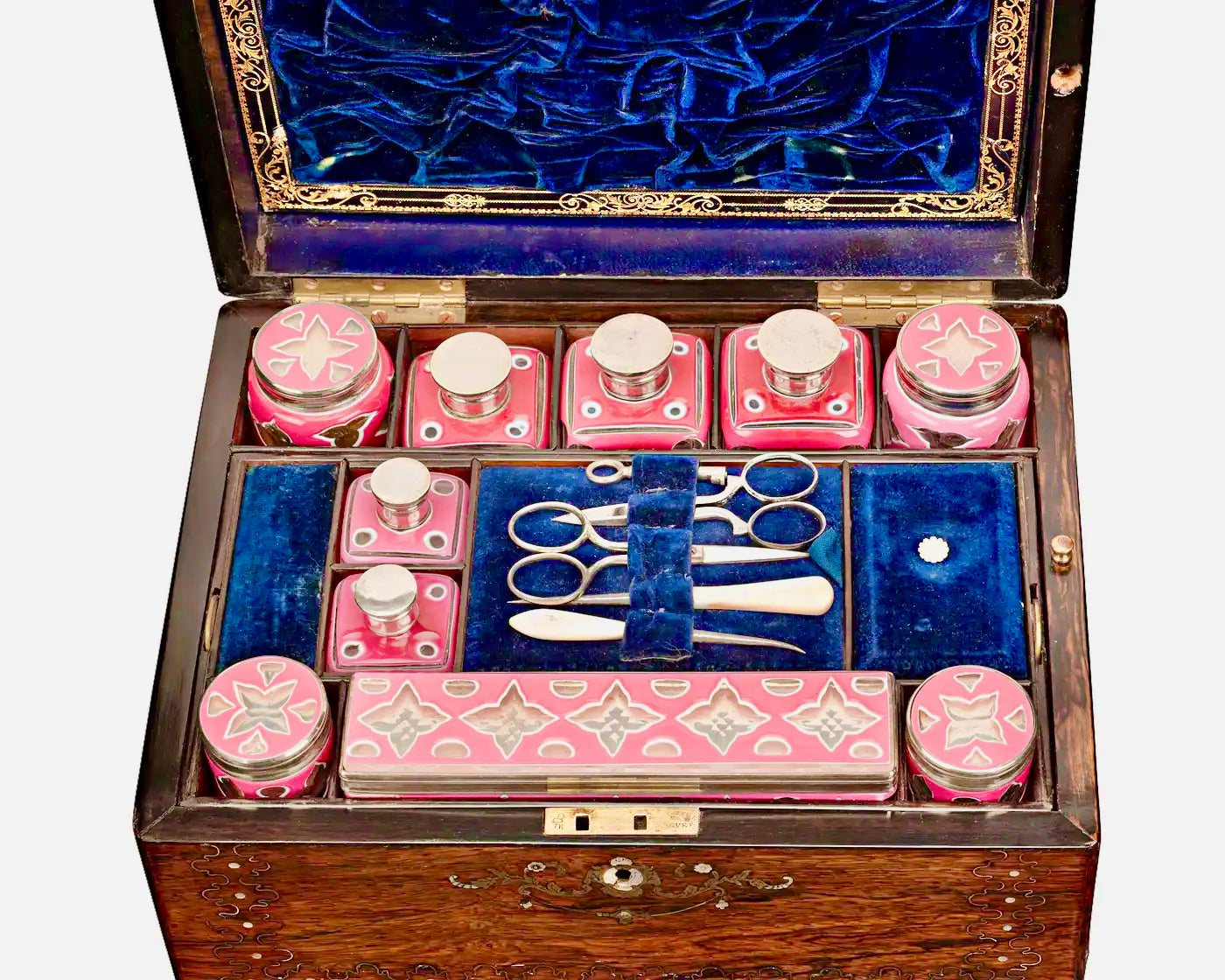 Neceser de Viaje Victoriano de Terciopelo Azul | Inglaterra, 1865