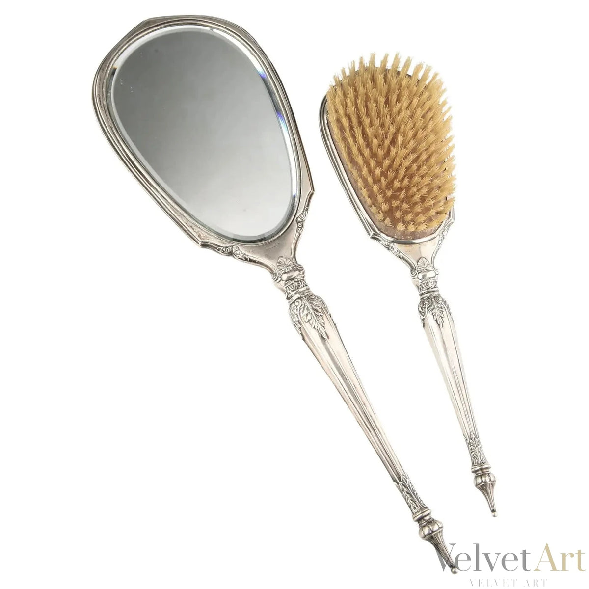 Juego de Tocador George Webster Co | Espejo y Cepillo de Plata de Ley de 1869