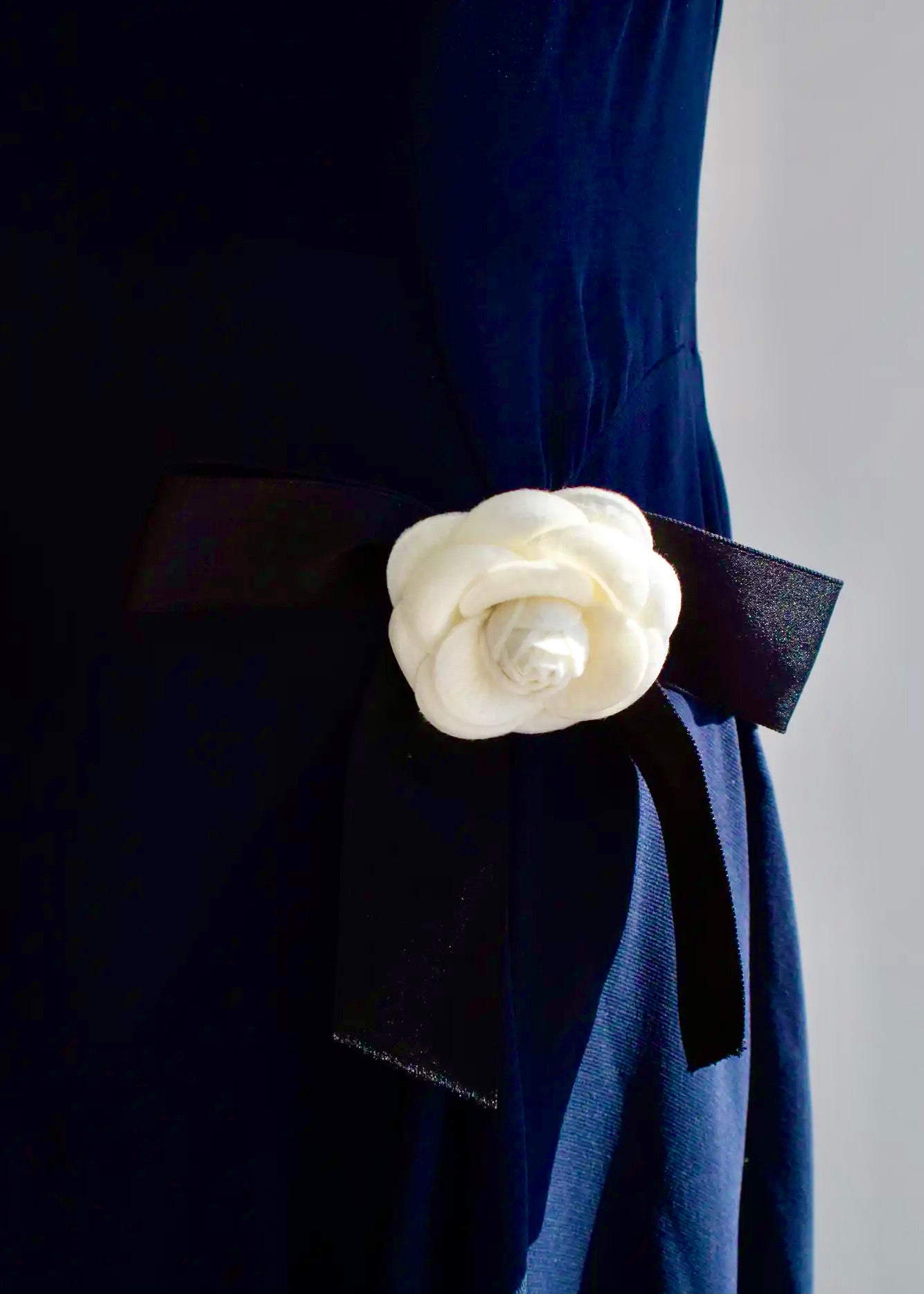 Vestido Chanel Seda Azul Escote Corazón Colección 1992