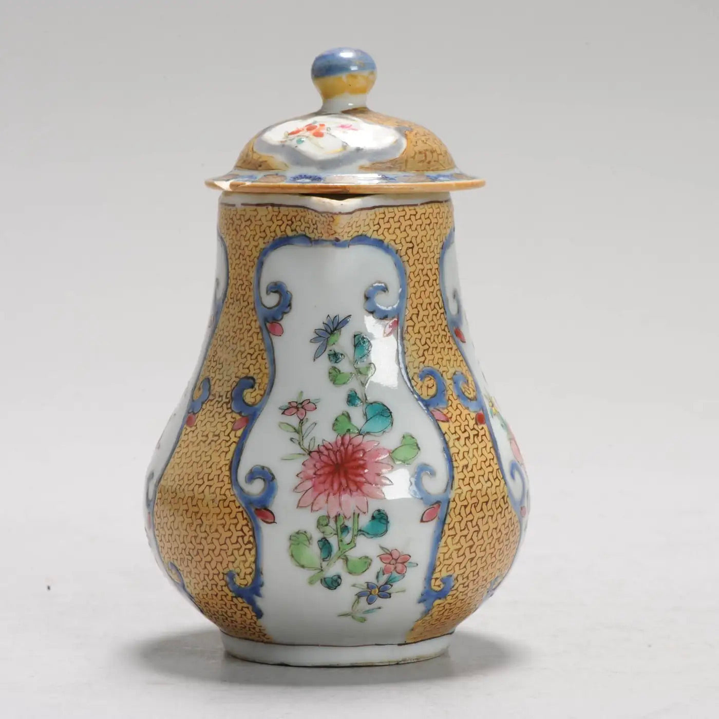 Cremera Té Porcelana China Amarilla y Azul del Siglo XVIII