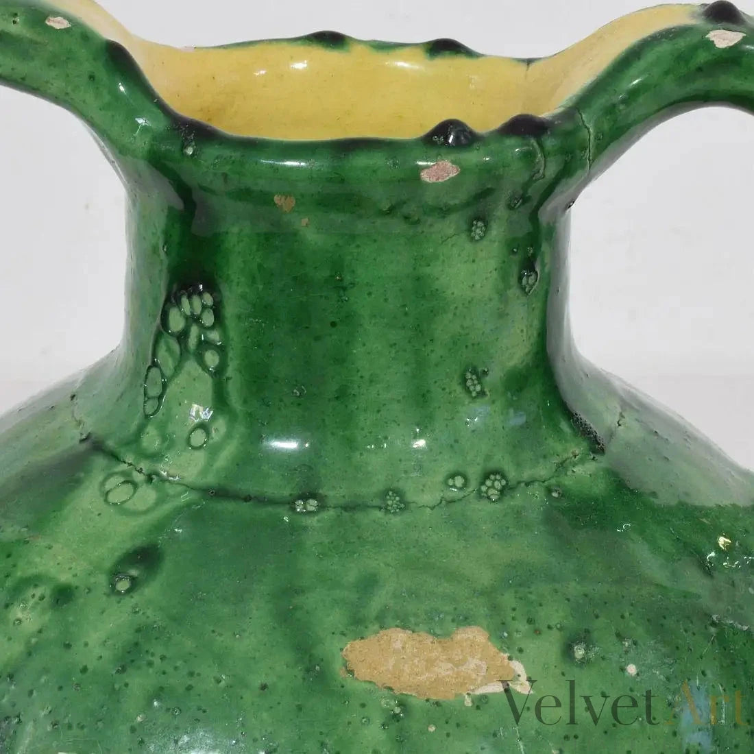 Jarra Verde de Terracota Esmaltada | Cruche Francesa del Siglo XIX