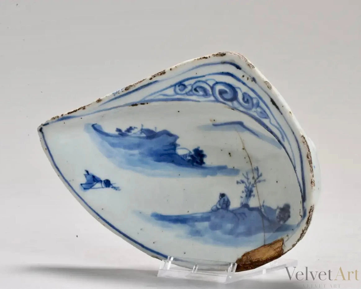 Plato Chino Kosometsuke de Porcelana Azul Bajo Vidriado | Literato en Paisaje | Periodo Ming, Siglo XVII