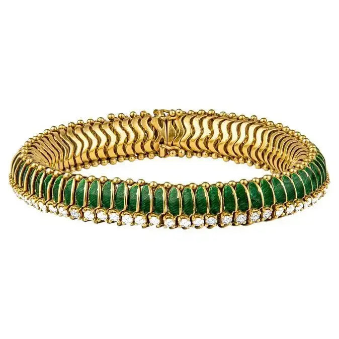 Tiffany & Co Pulsera Vintage de Oro Amarillo con Esmalte Verde 1950