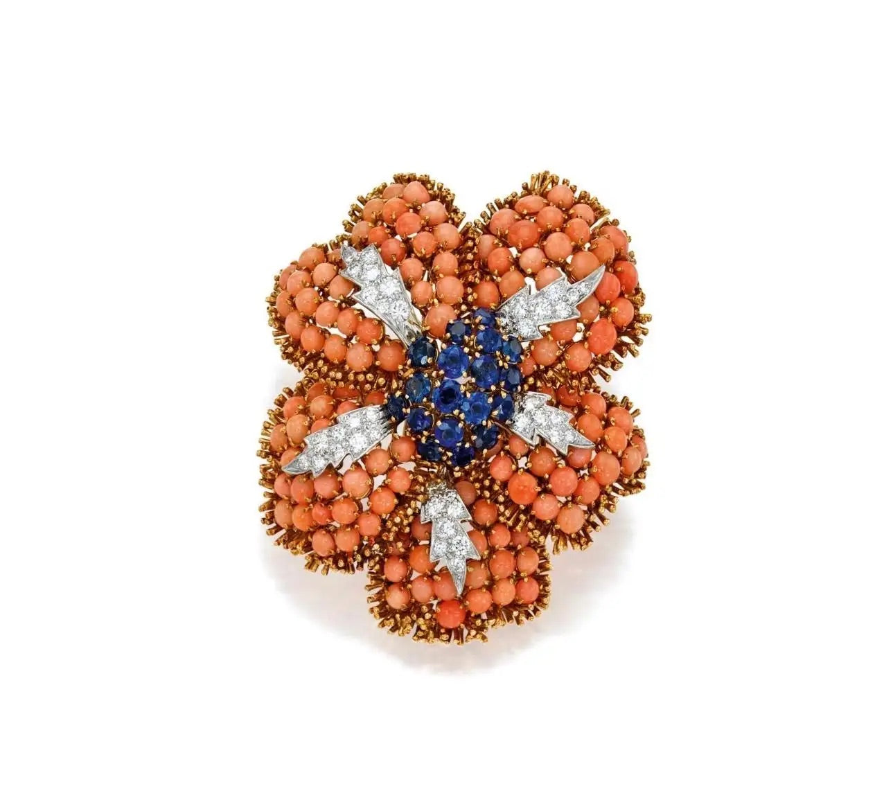 Broche-Colgante Flor de Coral y Piedras Preciosas David Webb