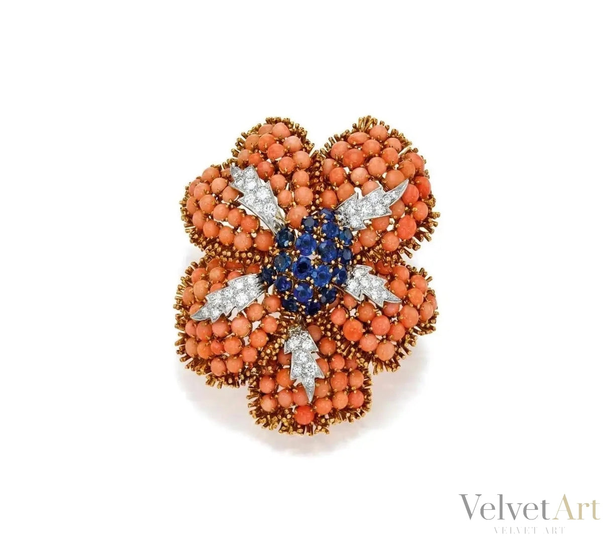 Broche-Colgante Flor de Coral y Piedras Preciosas David Webb – vista 3 de 3