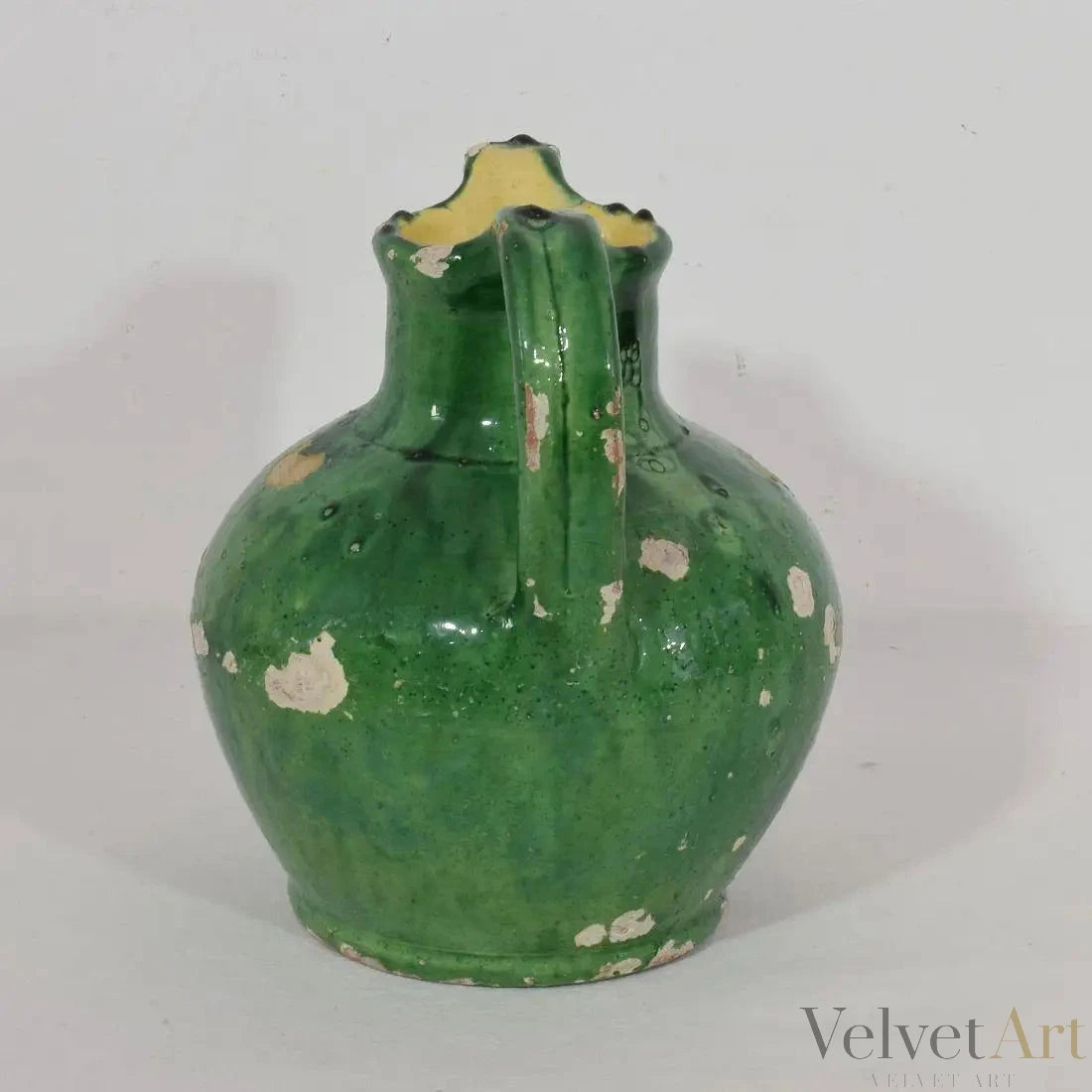 Jarra Verde de Terracota Esmaltada | Cruche Francesa del Siglo XIX