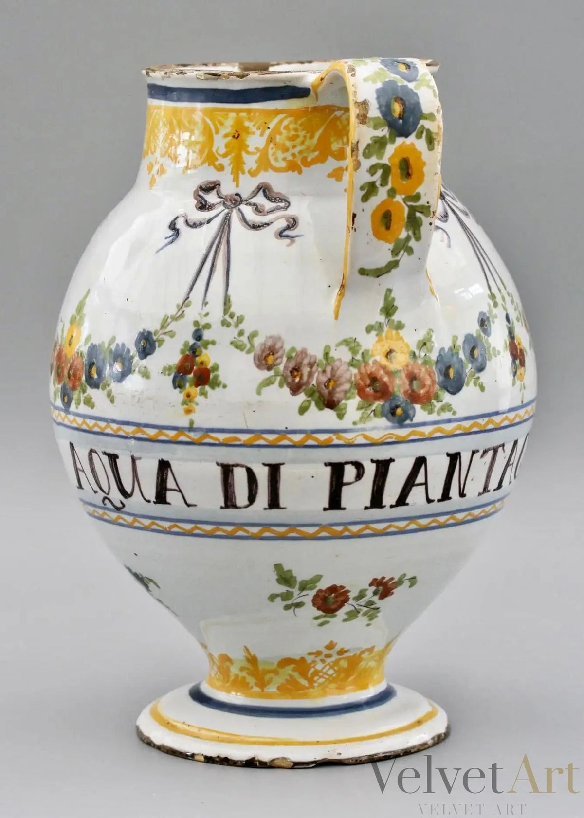Jarrón de Sirope Italiano Barroco de Savona, Pintado a Mano, Siglo XVIII