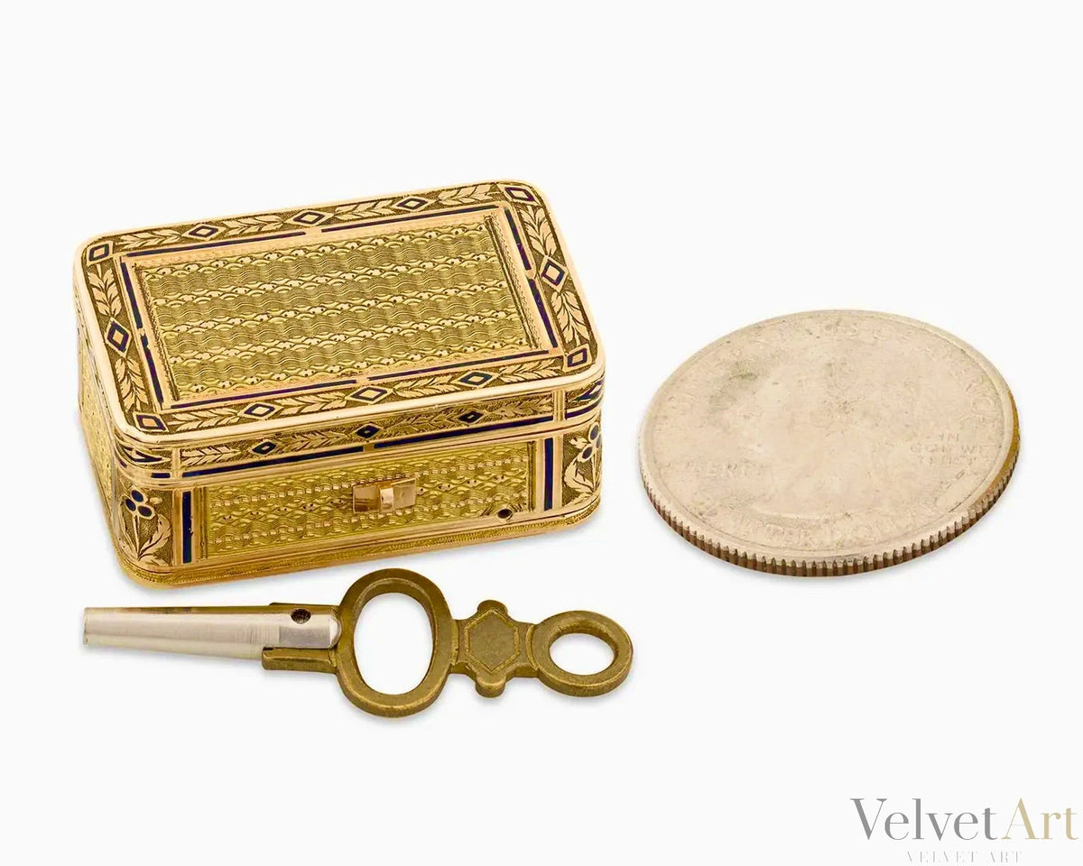 Vinagrera Musical Suiza de Oro | Esmalte Champlevé | Siglo XIX