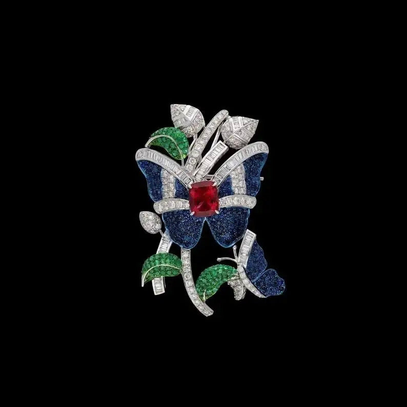 Broche Esmeraldas y Rubí | Estilo Art Deco | "Mariposa"