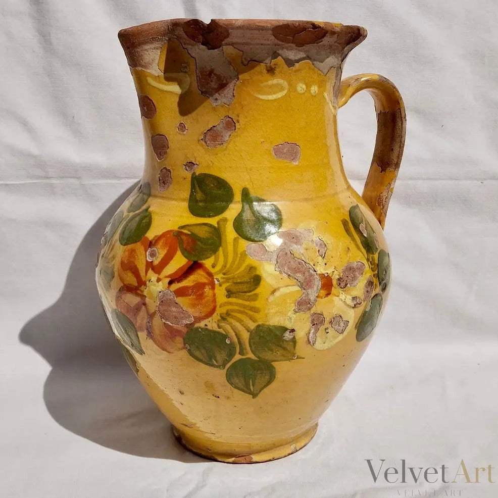 “Jarra Amarilla Floral” Cerámica Tradicional Húngara | Vintage 1900