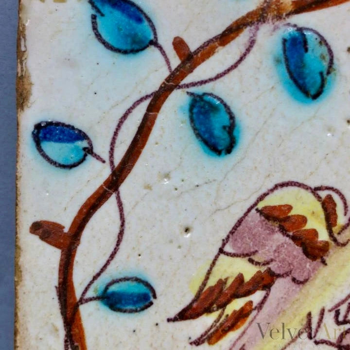 Azulejo de Manises con Ave y Flores | Valencia, Siglo XVII