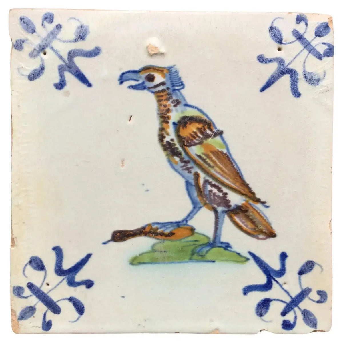 Azulejo Holandés Policromado de Delft, 1625 | "Halcón con una Presa"