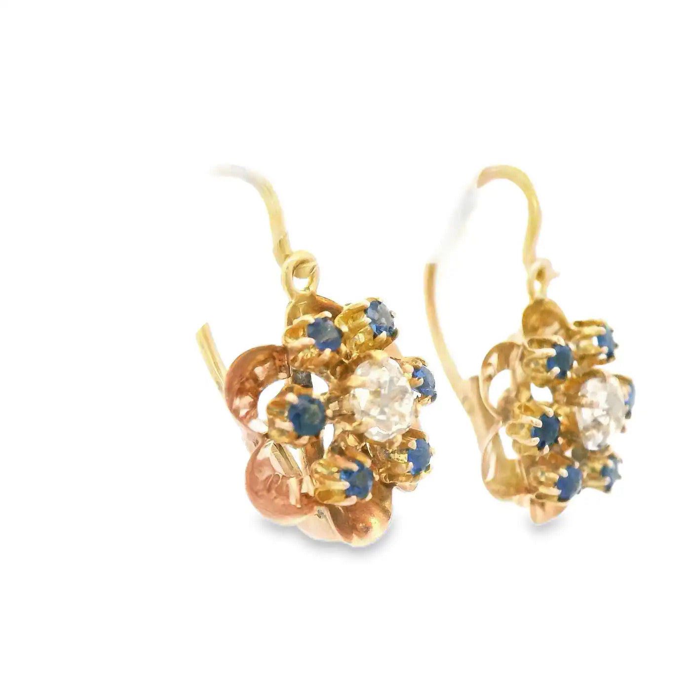 Pendientes Victorianos Motivo Floral con Diamantes y Zafiros de 1890