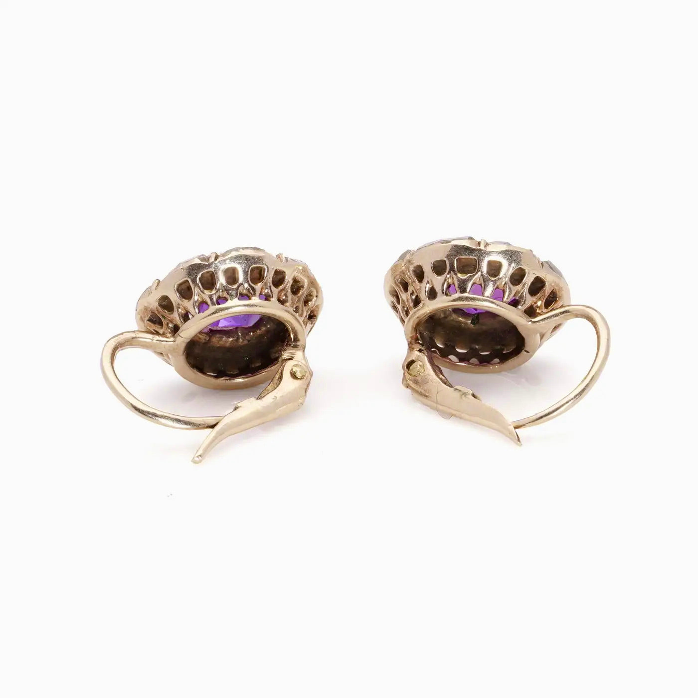 Pendientes victorianos de amatista y diamantes talla rosa de 1890