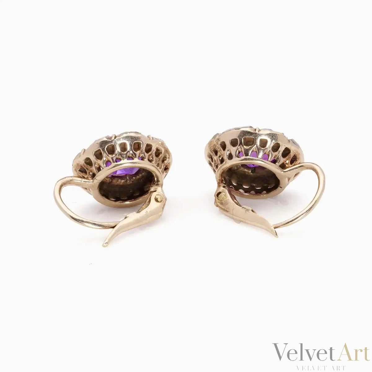 Pendientes victorianos de amatista y diamantes talla rosa de 1890