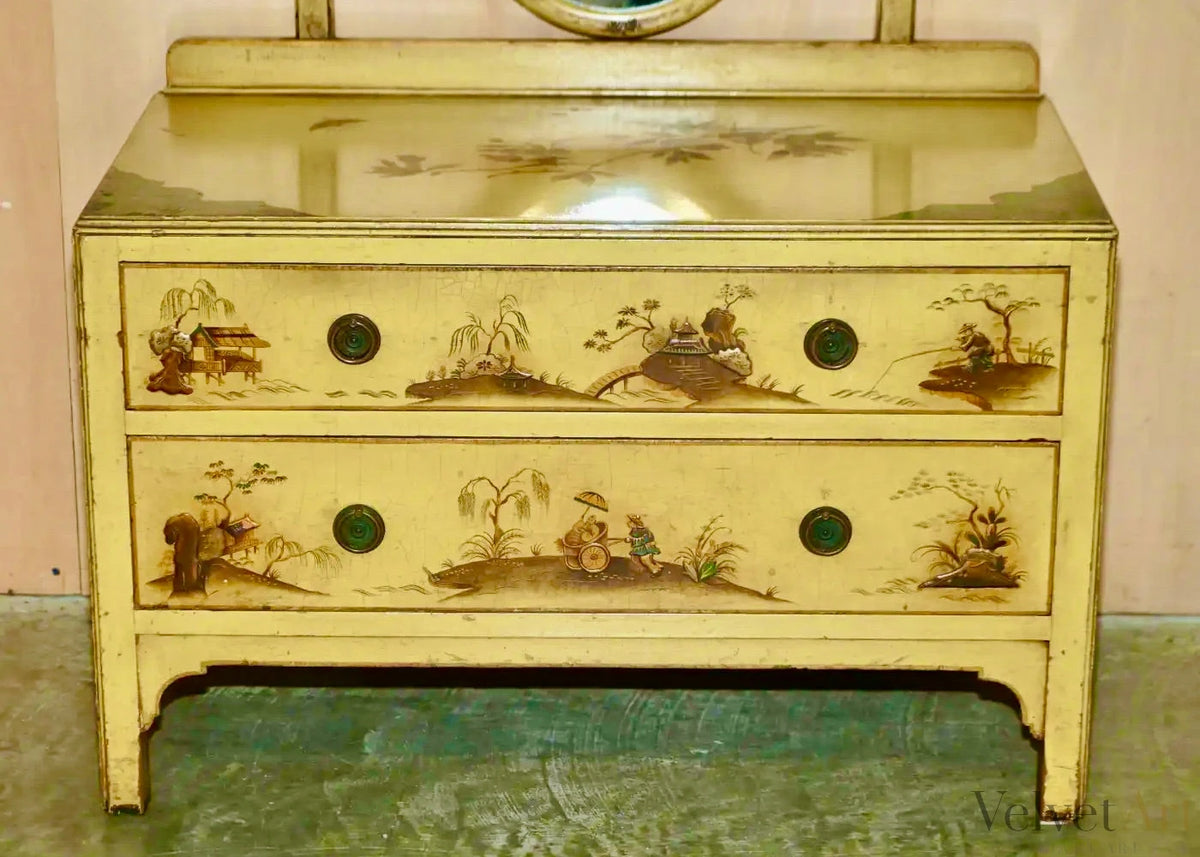 Cómoda Tocador Estilo Chinoiserie de Roble, Principios del Siglo XX
