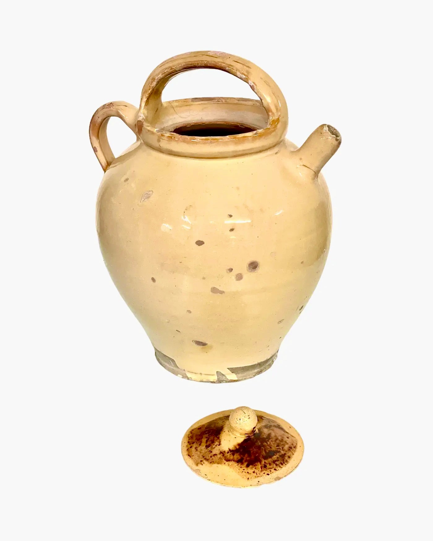 Cruche Provenzal de Loza Esmaltada en Ocre del Siglo XIX