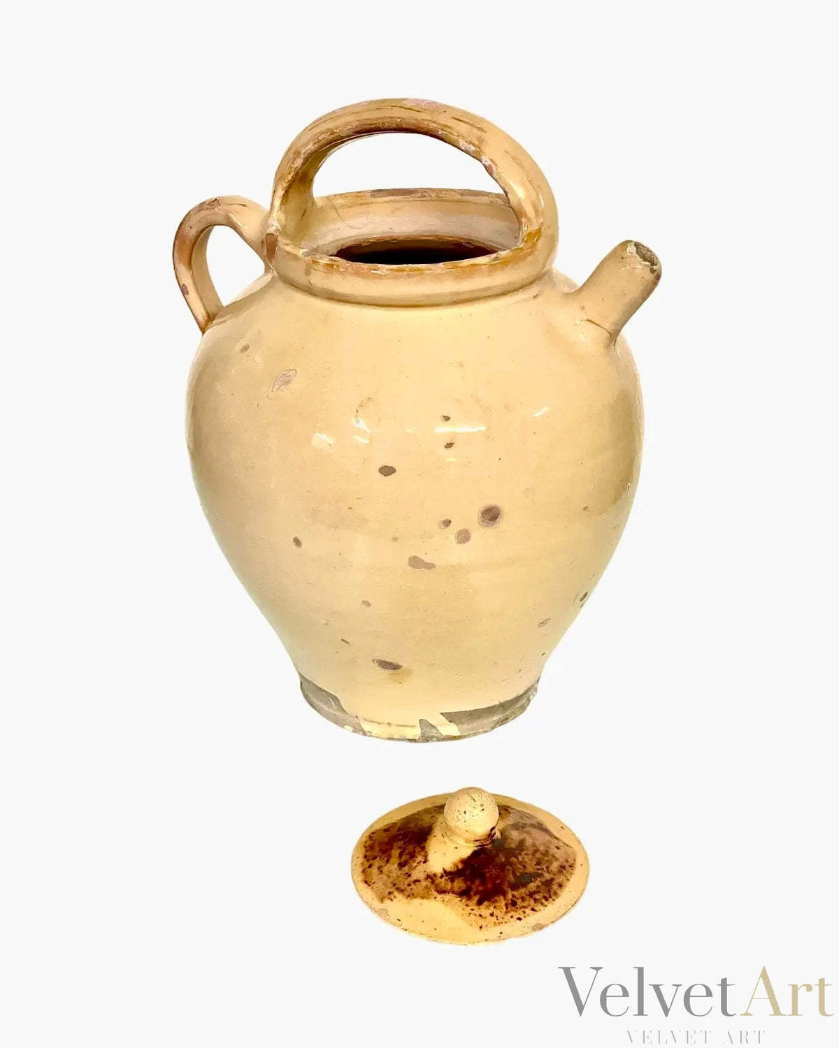 Cruche Provenzal de Loza Esmaltada en Ocre del Siglo XIX