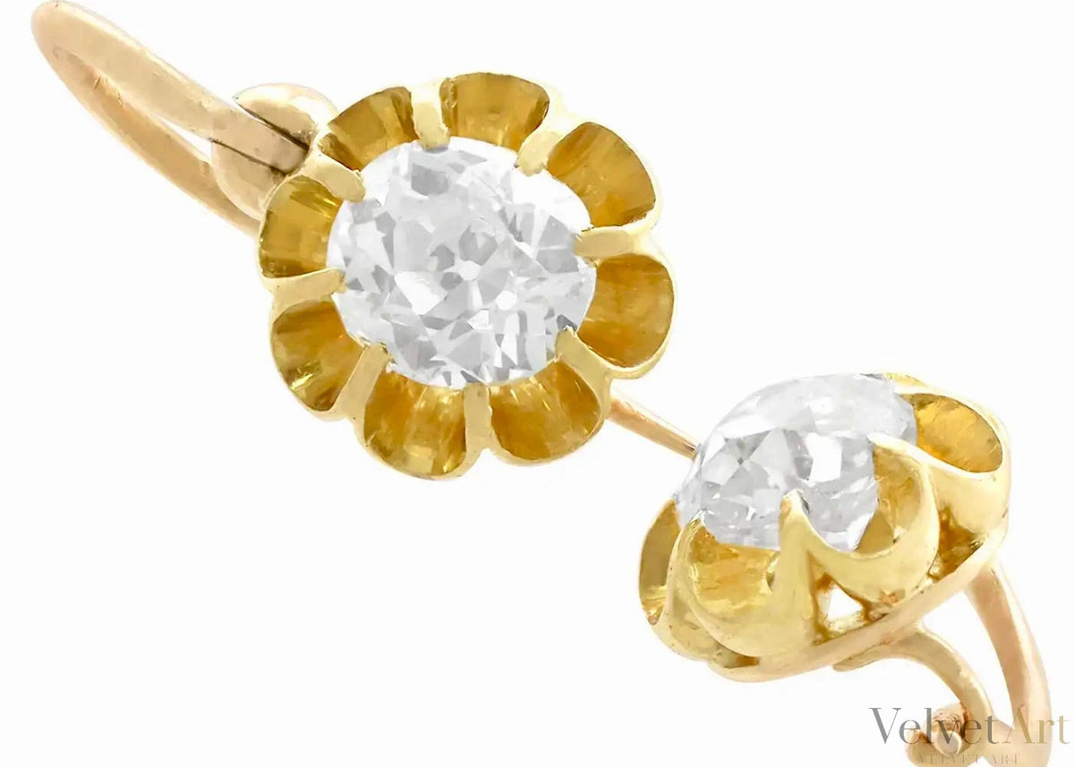 Pendientes de Gota de Oro Amarillo y Diamantes de 1910