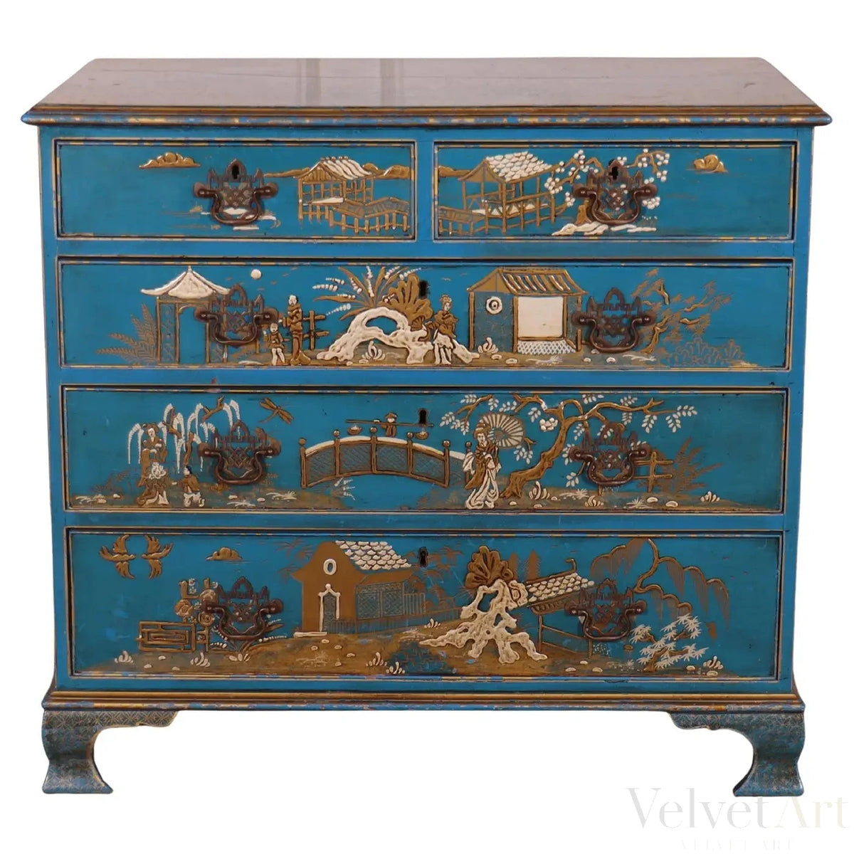 Cómoda Decorada en Chinoiserie Azul | Inglaterra, 1880