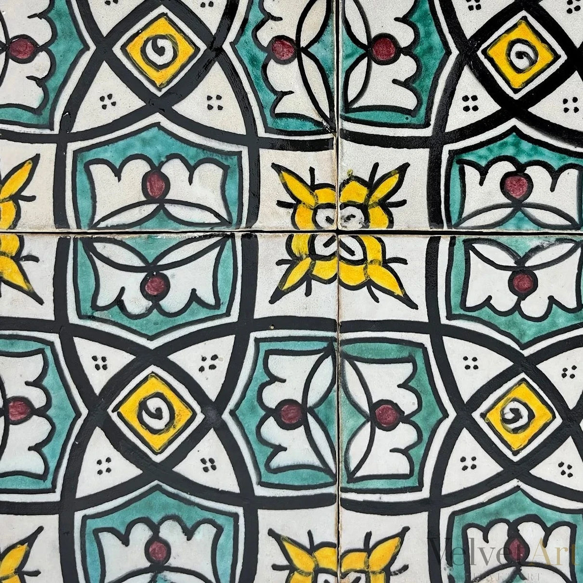 10 azulejos de Marruecos verdes y amarillos hechos a mano – vista 2 de 4