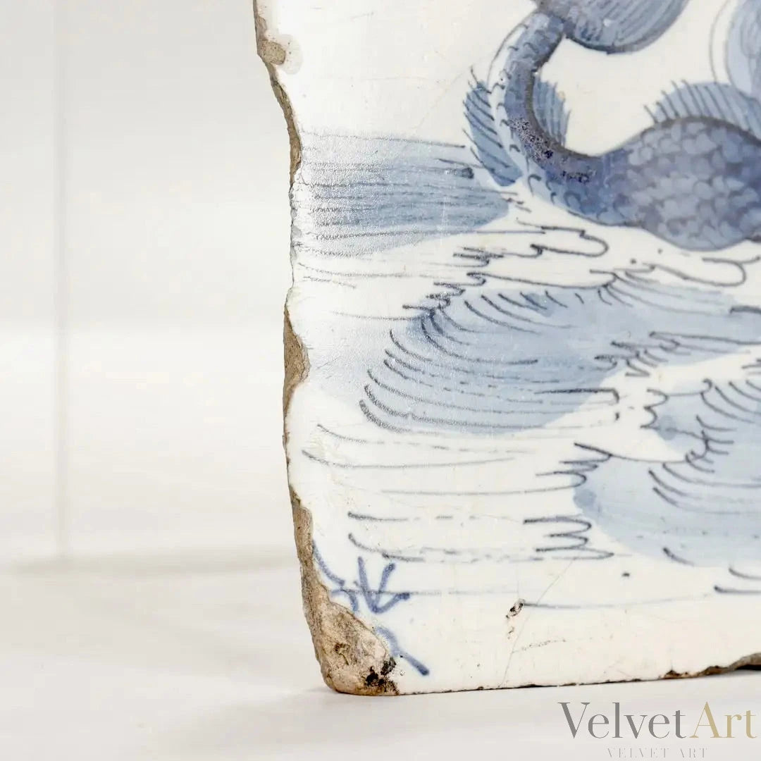 Sirena con Serpiente | Azulejo Holandés de Delft del Siglo XVIII