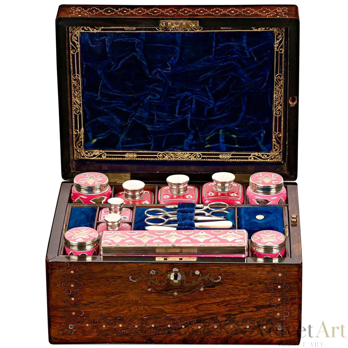 Neceser de Viaje Victoriano de Terciopelo Azul | Inglaterra, 1865