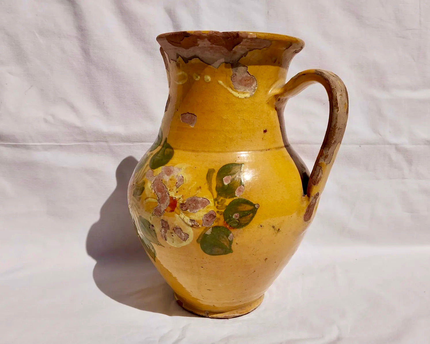 “Jarra Amarilla Floral” Cerámica Tradicional Húngara | Vintage 1900