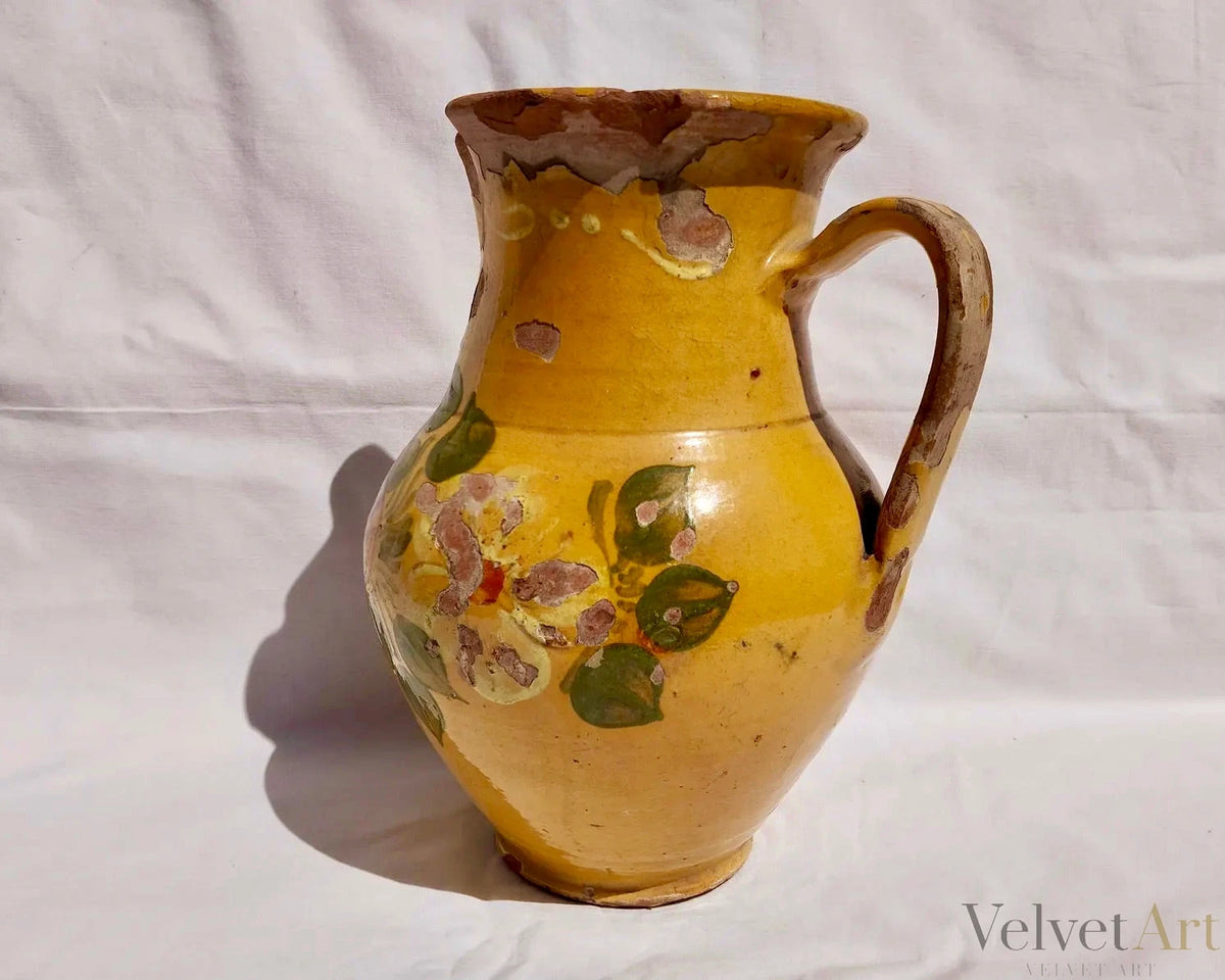 “Jarra Amarilla Floral” Cerámica Tradicional Húngara | Vintage 1900