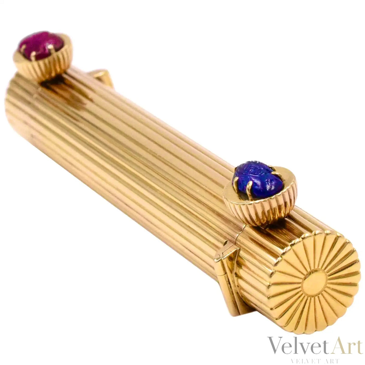 Cartier, Porta-Barra de Labios de Oro, Rubí y Zafiro de 1950